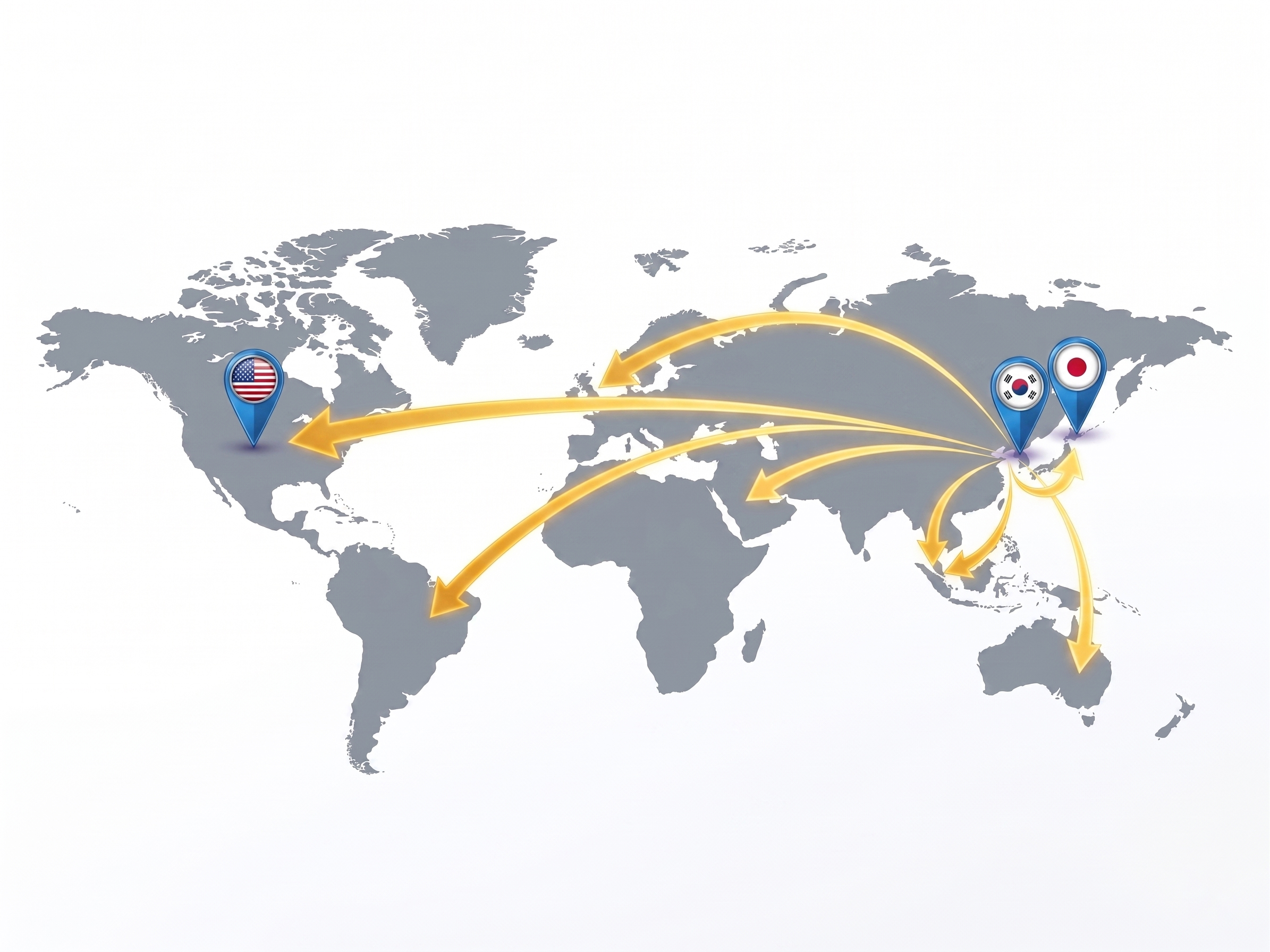 World map showing Celltune's active international markets including South Korea, United States, and Japan